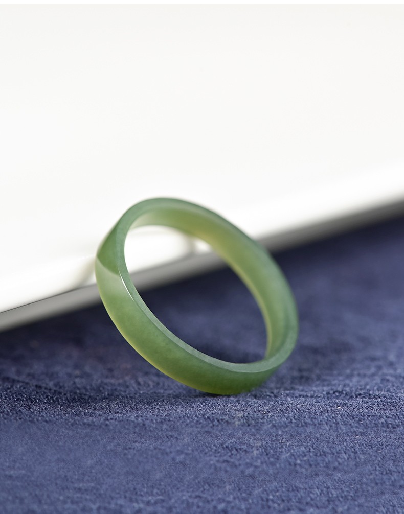 玉等我 和田玉青玉戒指男女情侣款方条湖青色玉指环复古冷淡风玉扳指