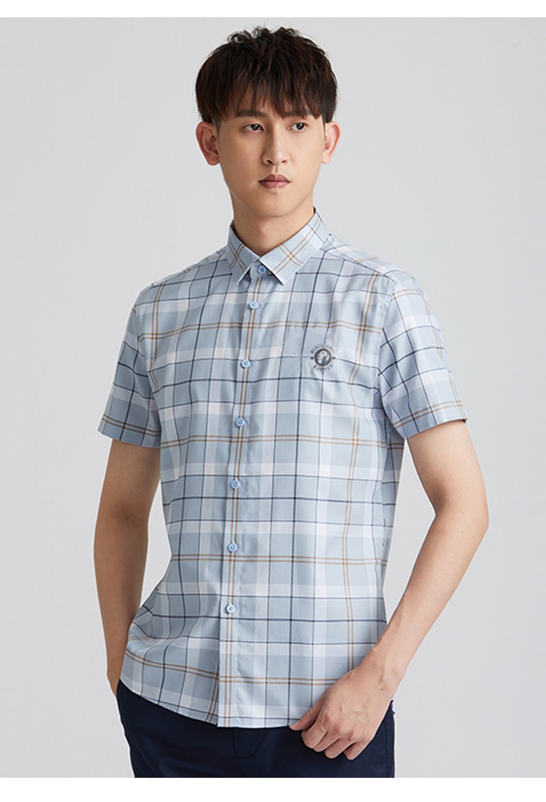 群豪男装21春夏新款休闲衬衫男士格仔时尚短袖休闲衬衣百搭外搭潮a1