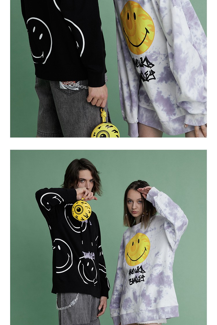 mishkanyc x smiley联名2021春夏新款笑脸印花套头连帽卫衣上衣男女