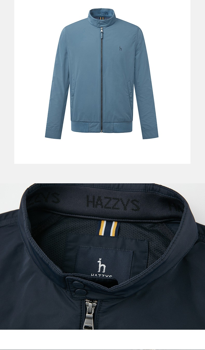 哈吉斯hazzys春夏男士夹克纯色沉稳立领外套asvzu01au01藏青色nv175