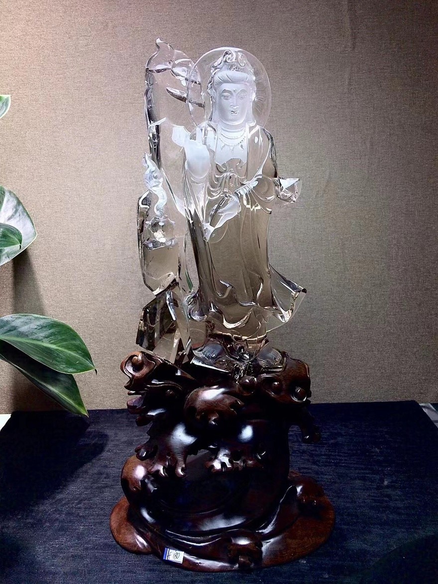 诺源珠宝天然原石原矿立体精雕茶水晶观音摆件居家商务办公送礼开业