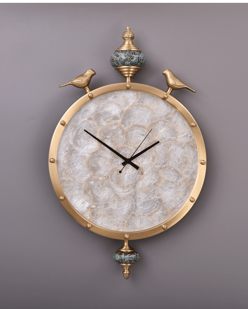 伯莎丹顿欧式纯铜静音挂钟美式复古贝壳石英钟客厅家用高档别墅挂表