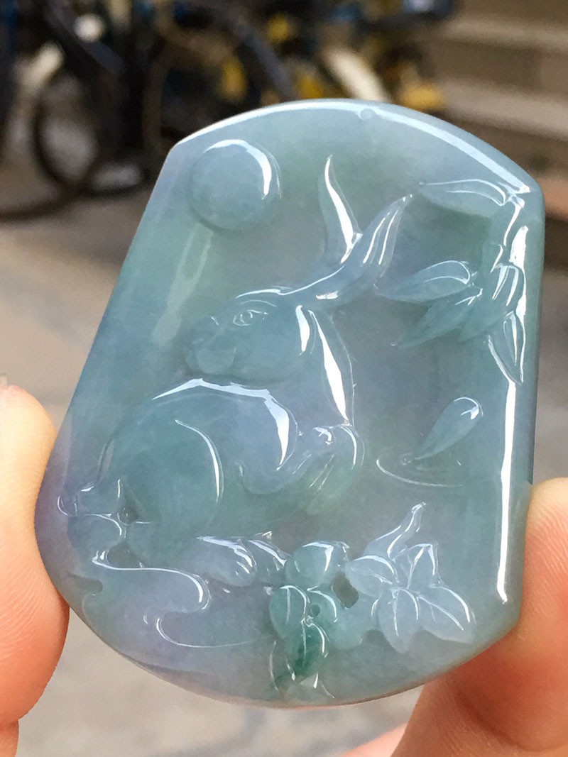 源头翡翠 翡翠紫罗兰兔子牌吊坠缅甸天然翡翠玉石挂件珠宝首饰项链