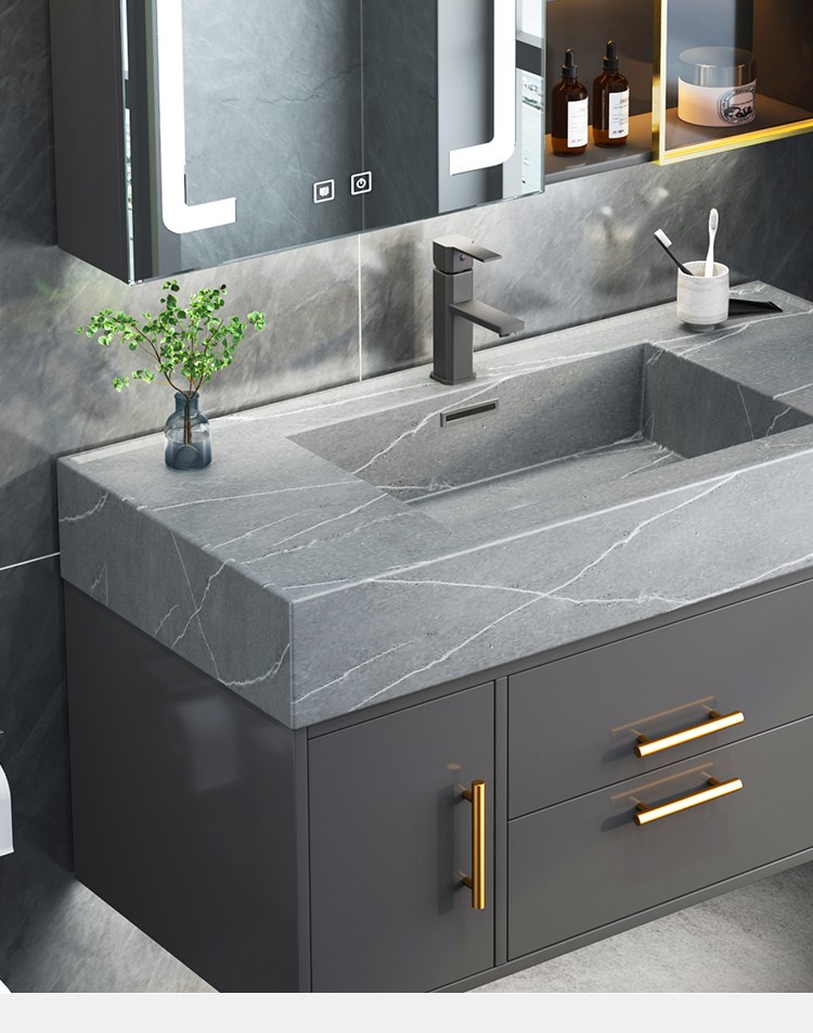 桦蔚岩板一体盆大理石洗手台盆柜组合实木智能浴室柜洗脸池洗手盆柜