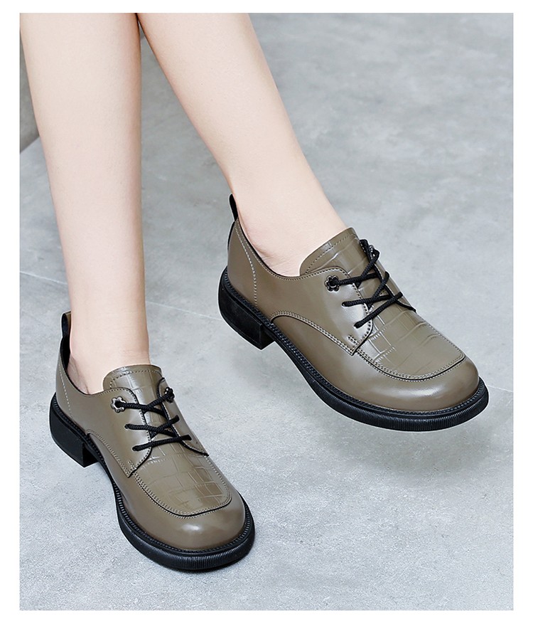 强人3515女鞋2022春季新款百搭皮鞋低跟时尚透气单鞋黑色36