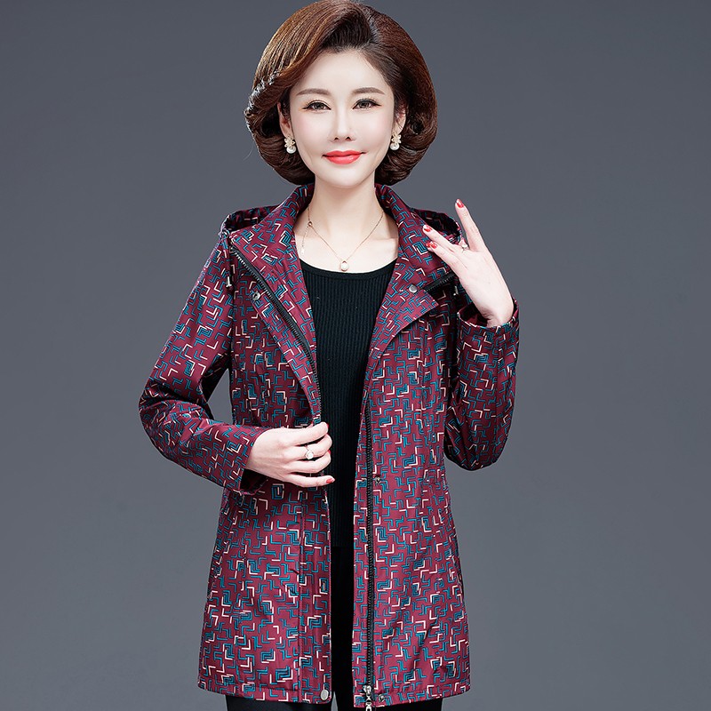dafy品牌妈妈秋冬装洋气外套50岁连帽时尚女风衣薄中款中老年上衣