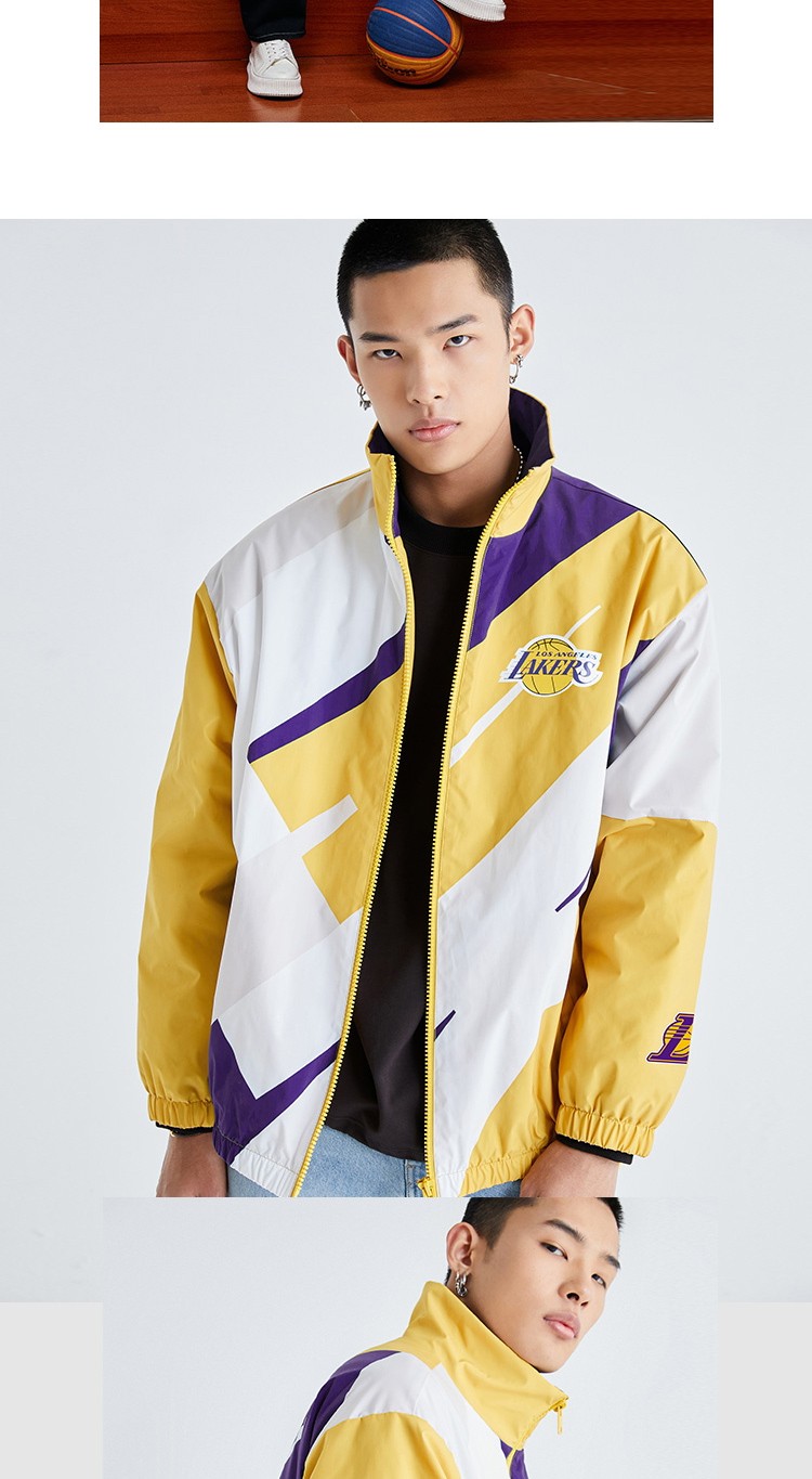 jackjones杰克琼斯nba联名湖人队立领撞色字母夹克外套男221121012