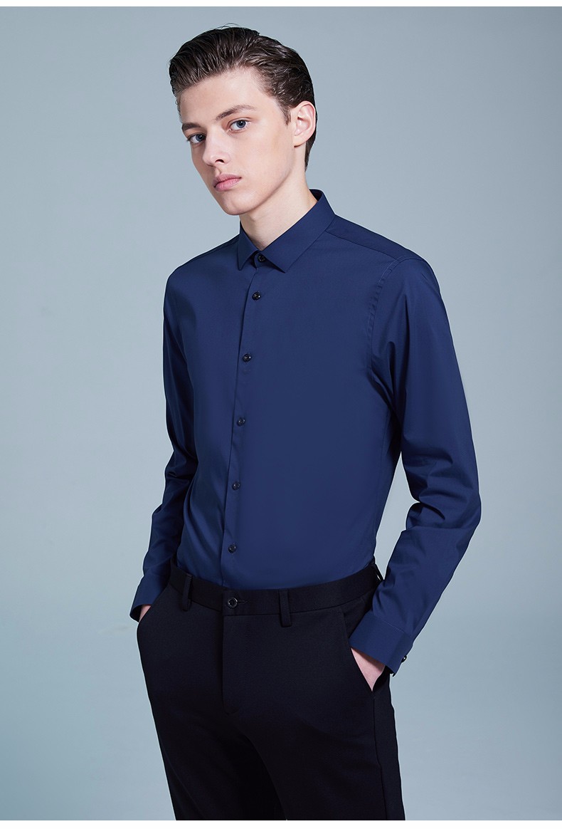 鲁泰luthai纯色弹力衬衫男高纱支商务衬衣深蓝色41
