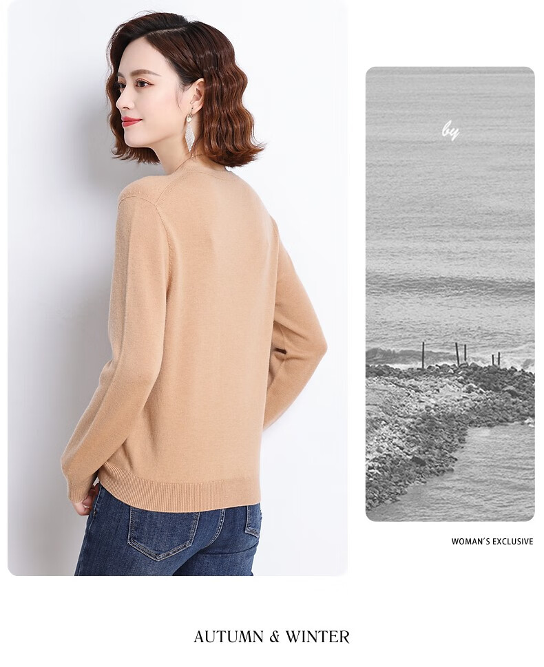 Hengyuanxiang 100% Pure Wool Sweater for Women, V-Neck Loose Base Layer, Autumn And Winter Warm Fashion Knit Sweater, Women's Top 15