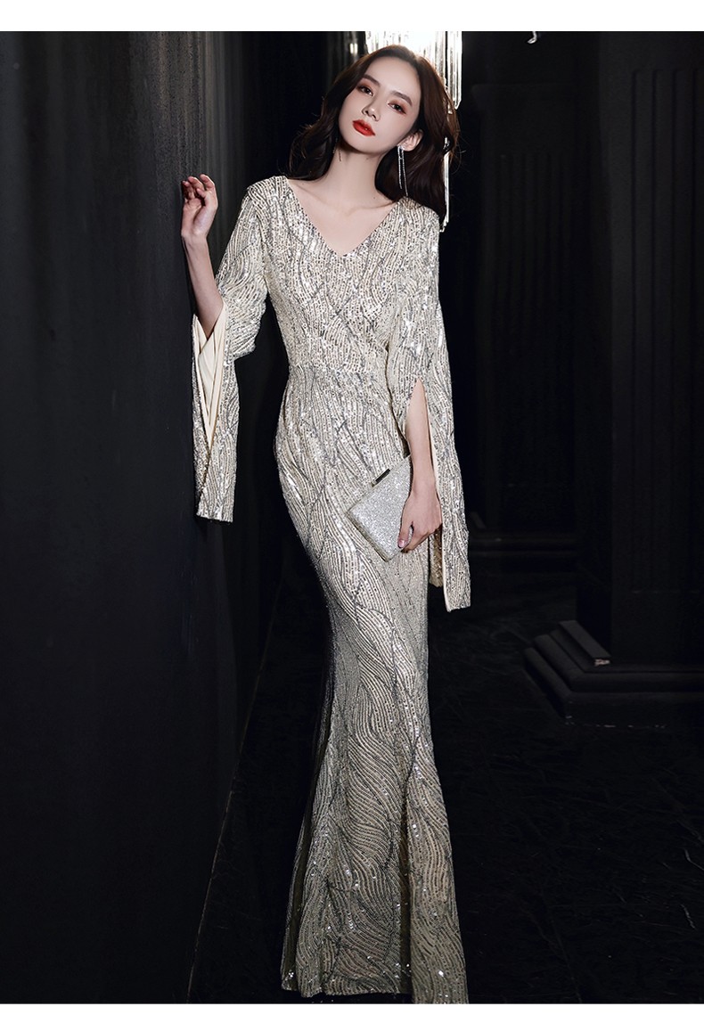 dieysa 蒂飒 品牌女装v领亮片鱼尾晚礼服2021春季新款气场女王流行