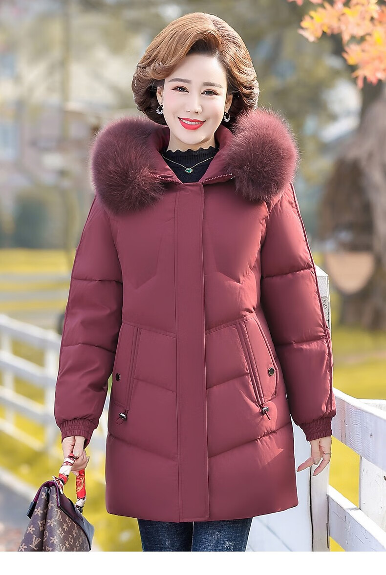 QIUFULUO Women's Winter Warm Down Cotton Jacket for Middle-aged and Elderly Women 50-60 Years Old, Premium Elegant Red Coat 11
