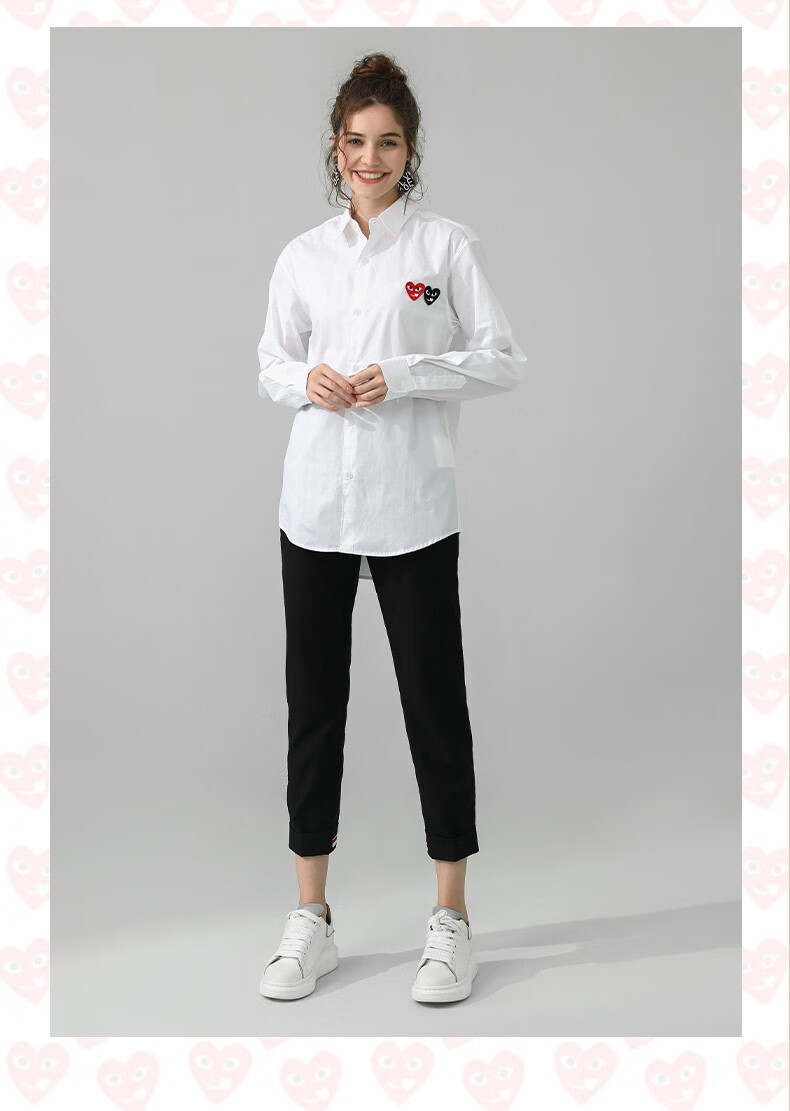 cdgplay潮牌休闲白衬衫2022秋冬新款纯色长袖情侣款上衣时尚内搭衬衣