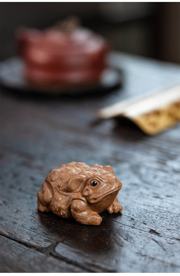 典湛 精品宜兴紫砂茶宠可养纯手工三足金蟾茶盘摆件蟾蜍茶玩宠 降坡泥