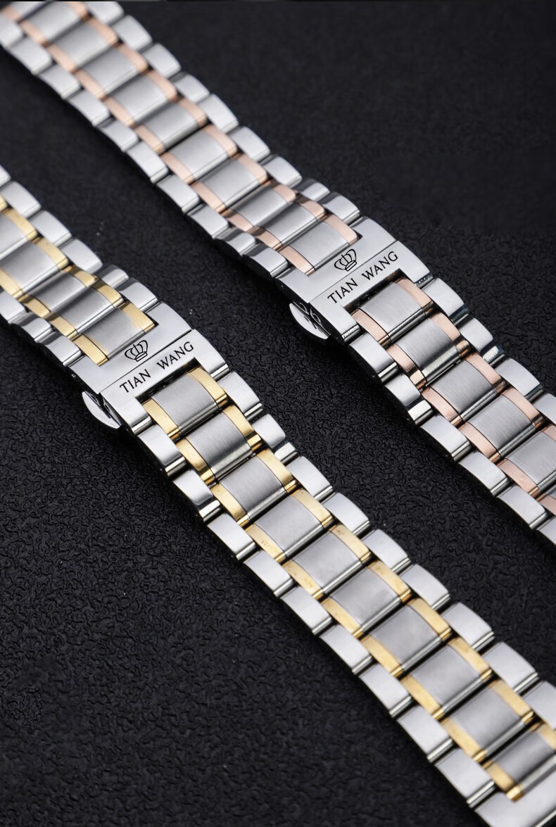 适用天王手表带钢带 实心不锈钢精钢蝴蝶扣表链 男女款手表配件狐口