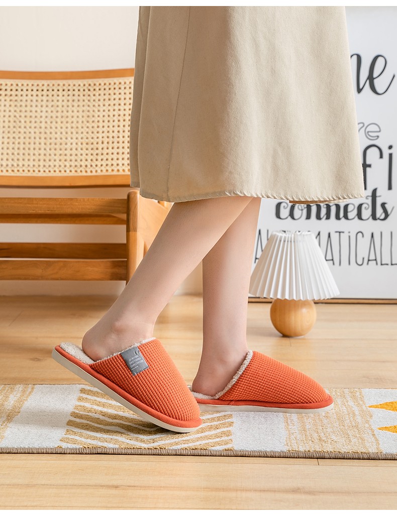 博洋家纺棉拖鞋居家用男女秋冬季情侣款拖鞋室内厚底防滑保暖鞋细格