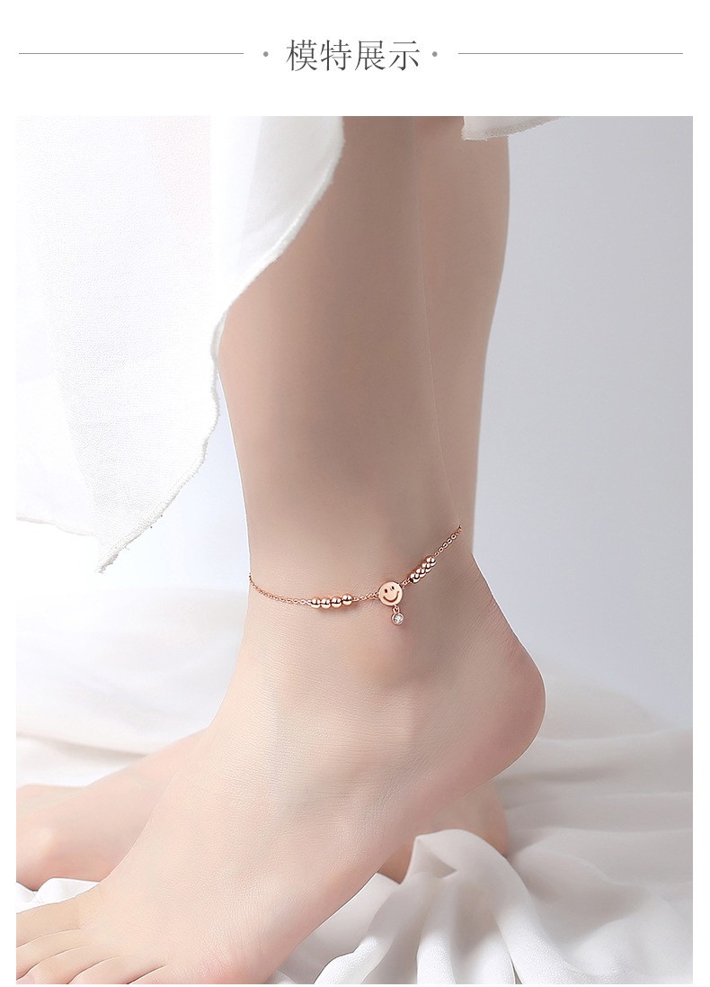 劳拉图脚链女笑脸可爱韩版时尚脚裸链彩金脚链结婚纪念日生日情人节