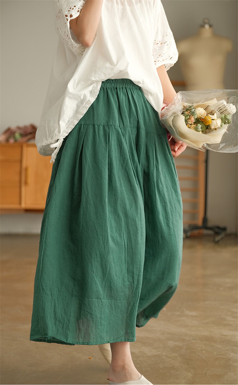 衣瑾帛社棉麻半身裙女夏新品文艺小清新竹节棉双层半身裙中长款宽松