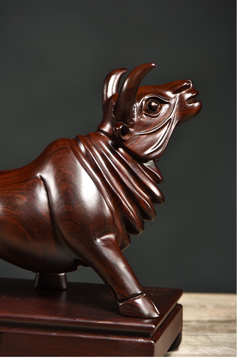 艺永轩 牛摆件 风水摆件 实木黑檀木雕工艺品牛转乾坤家居装饰客厅