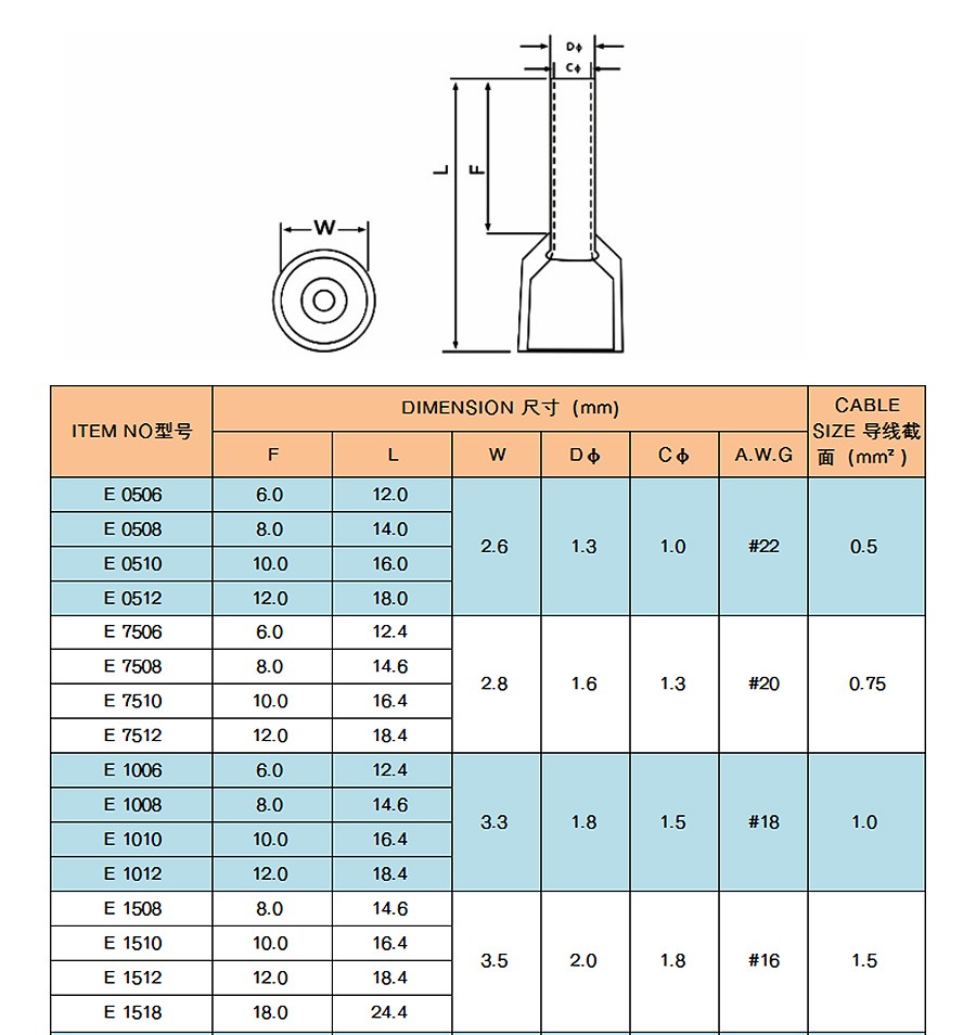 施兹坦 ve管型冷压接线端子 管形紫铜ve1008欧式接线端子管型端子预