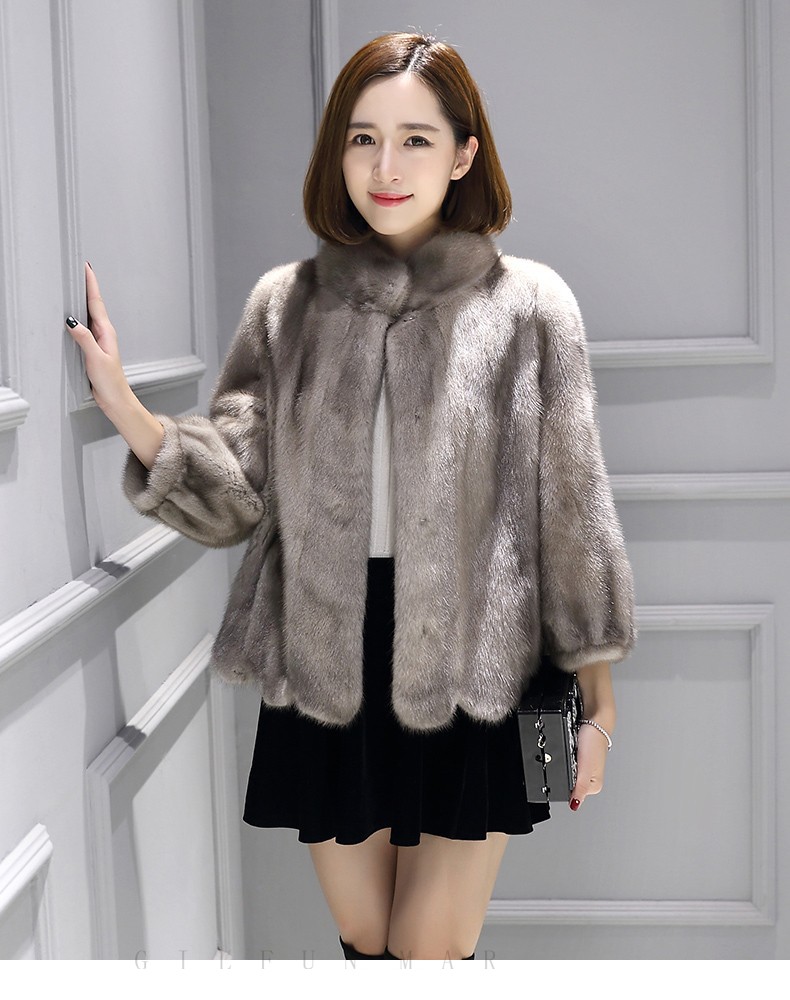 歌芬蔓品牌女装貂皮大衣女整貂立领母貂裘皮外套女士短款妈妈款皮草