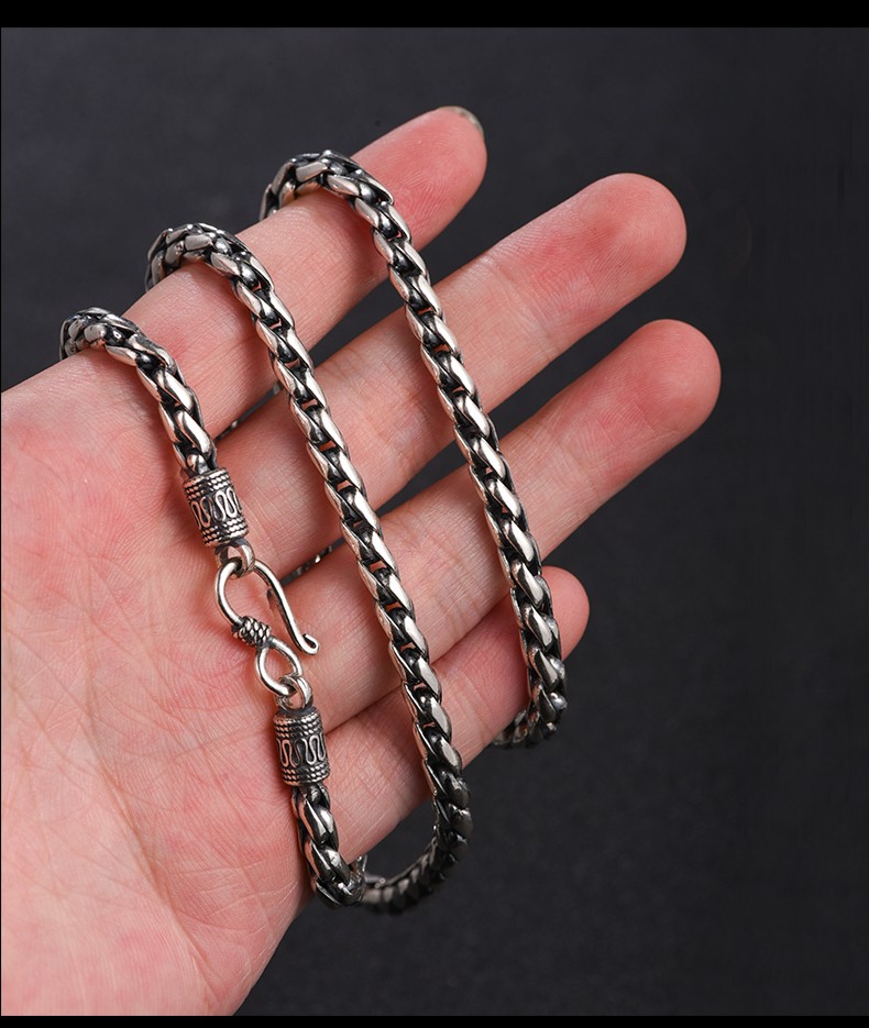 罗泰老银匠925银霸气男士项链银粗款宽大气复古做旧泰银个性无吊坠配