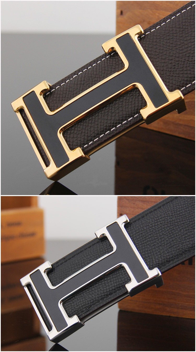 劳斯尼亚轻奢品牌男士皮带高端商务不锈钢字母平滑扣头层牛皮腰带男