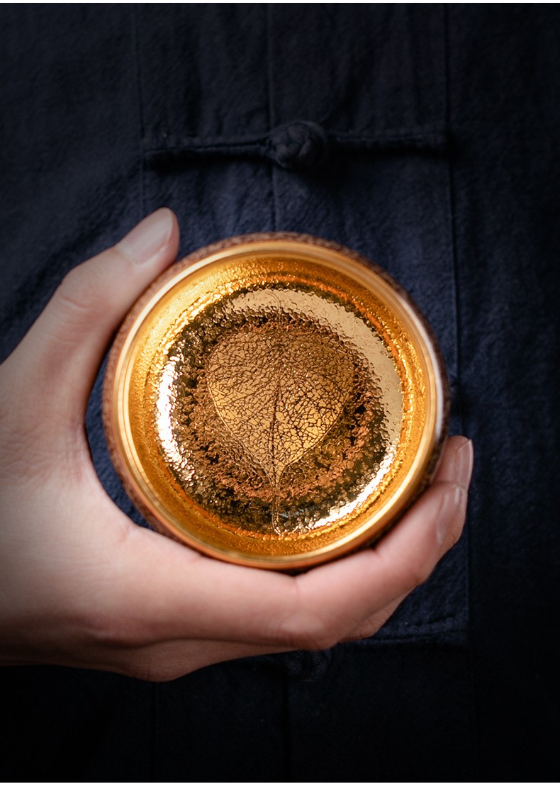 夏茗堂陈为椿金斑天目盏茶杯浮雕金牛杯茶杯金如意杯主人杯单杯品茗杯