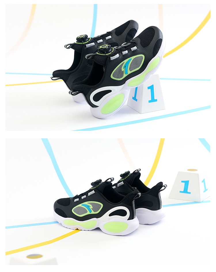 安踏男童运动鞋2022春夏季新款旋转纽扣跑鞋透气网面透气休闲儿童鞋