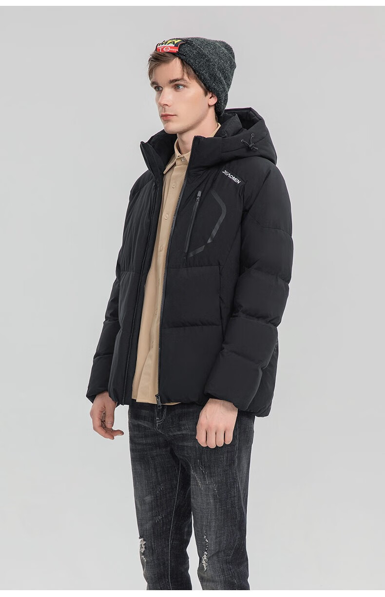 杰奥羽绒服男短款90%白鹅绒加厚可拆卸帽运动男士外套休闲宽松羽绒服