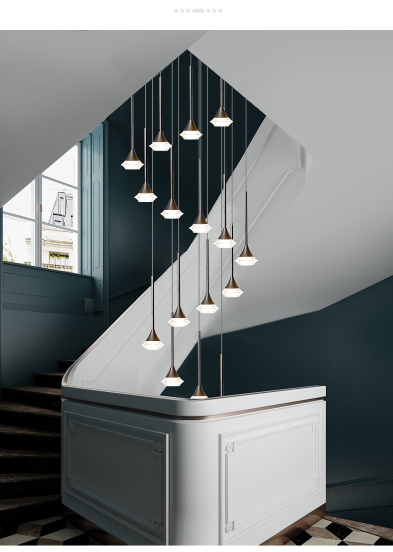 岩元现代简约楼梯间吊灯别墅复式楼中空水晶客厅灯旋转楼梯长吊灯支持