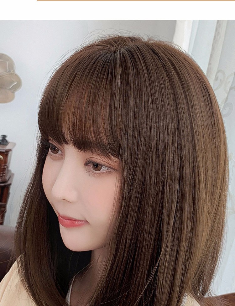 短发空气刘海bobo头自然网红修脸锁骨发假发头套 巧克力色(短直发)