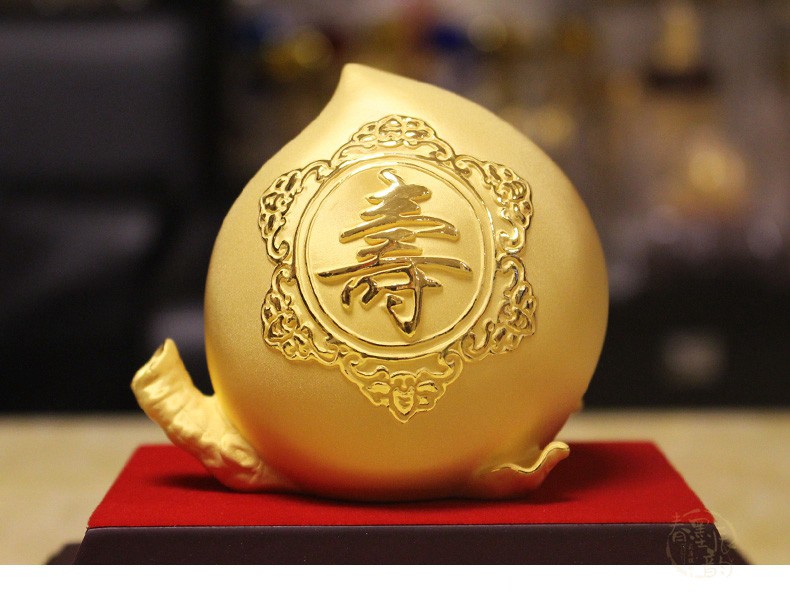 春墨辰韵绒沙金福寿双桃摆件寿桃送老人生日礼物长辈祝寿贺寿礼品福字
