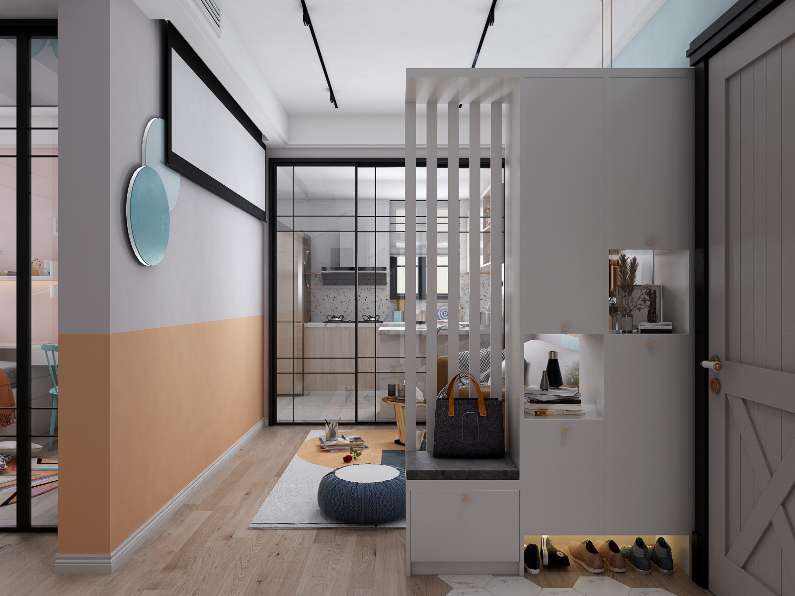 好莱客全屋定制 鞋柜玄关隔断柜入户柜屏风门厅换鞋凳镂空收纳柜 客