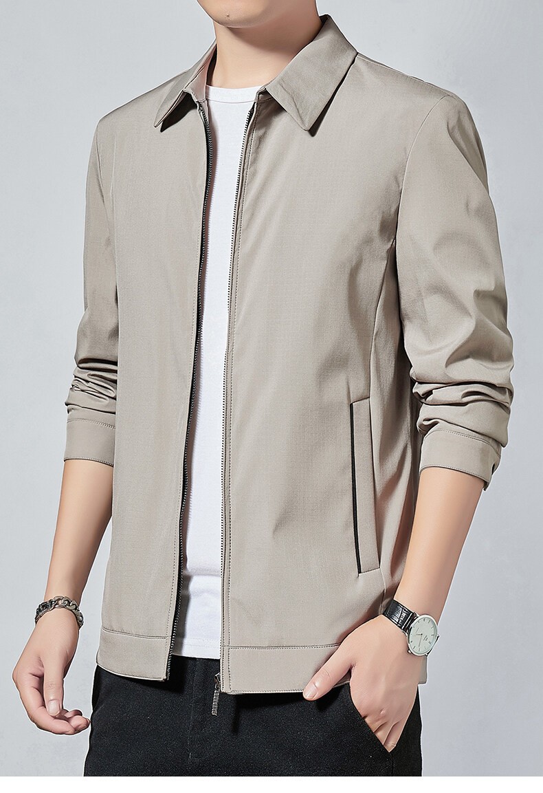 罗蒙夹克男外套上衣男士春秋季薄款新款纯色棒球服翻领时尚百搭商务中