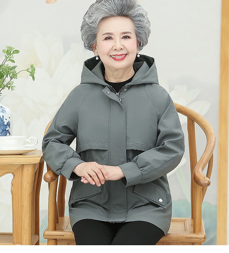 老年人女装奶奶秋冬风衣短款外套长袖上衣奶奶秋装服装太太70岁80绿色