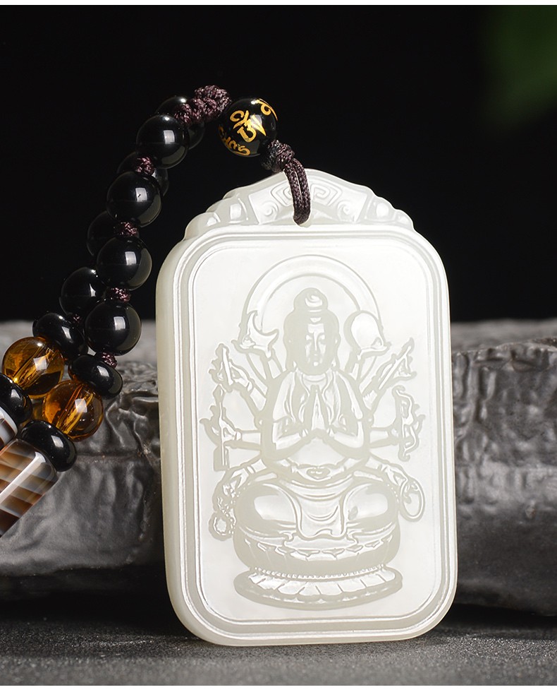 金召玉 和田玉羊脂白玉千手观音吊坠男士玉牌玉坠玉佩挂件 羊脂白玉