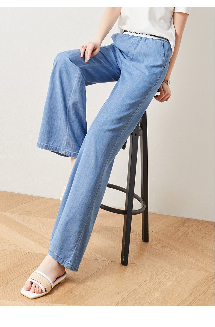 娅丽达冰丝牛仔裤女直筒宽松女裤2021夏季新款高腰垂感阔腿裤薄款