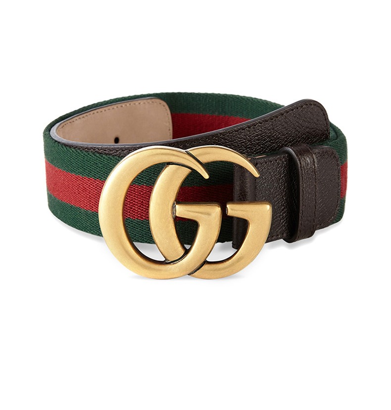 gucci古驰男士金扣帆布配皮腰带皮带409416he2at8664黑色100