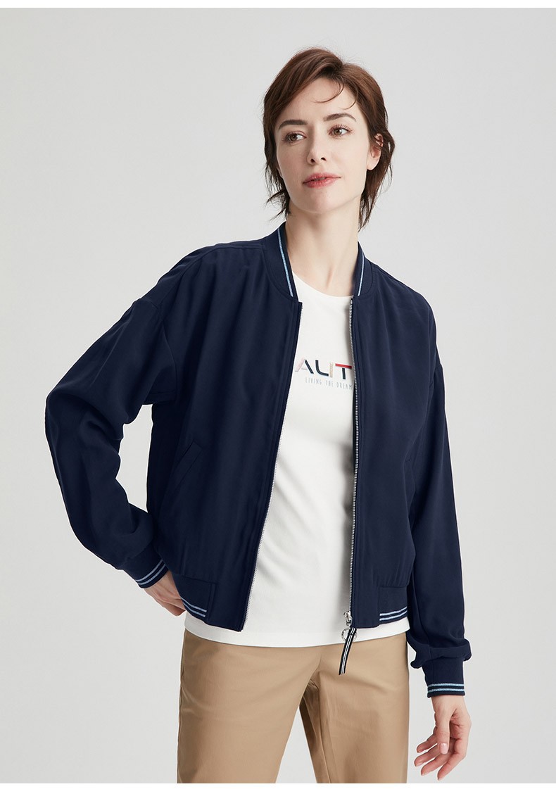 nautica诺帝卡女装2021秋冬新款棒球领时尚夹克薄外套女13jo014nv藏青