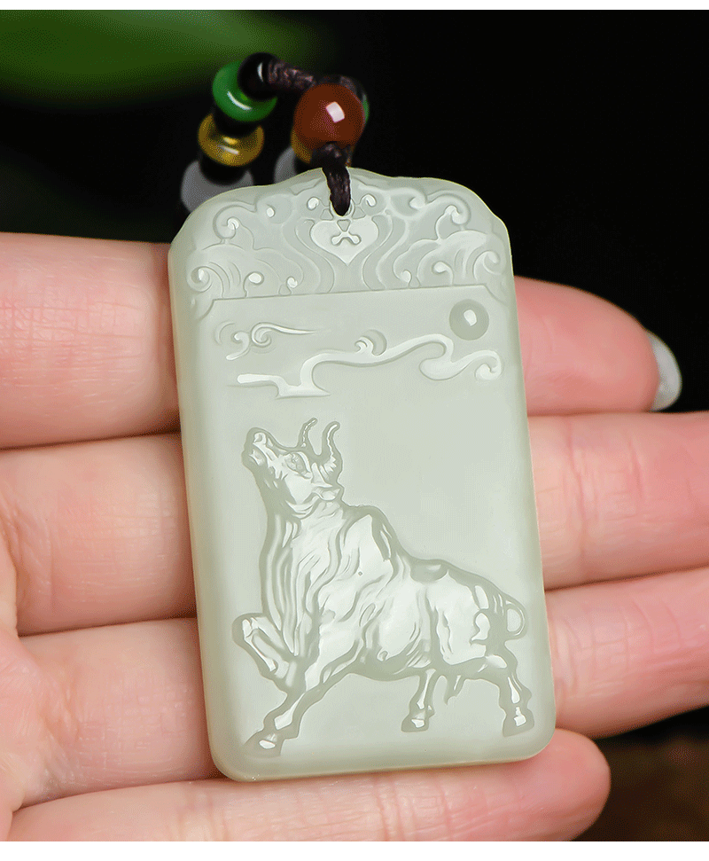 七夕礼物非诺和田玉生肖牛玉吊坠男女款玉牌玉石挂件项链
