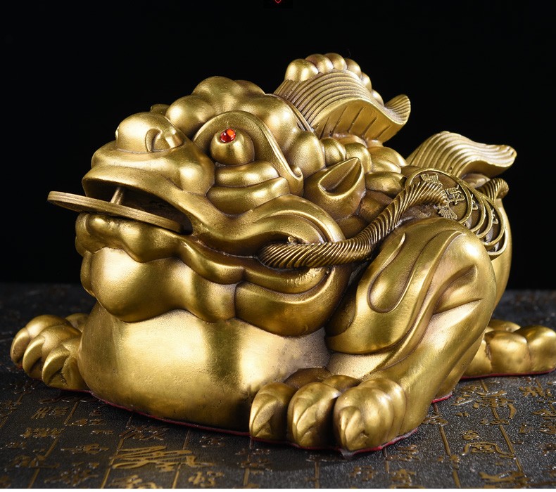 忠狮纯黄铜金蟾摆件招财三足金蟾蜍客厅玄关聚财如意摆件开业乔迁礼品