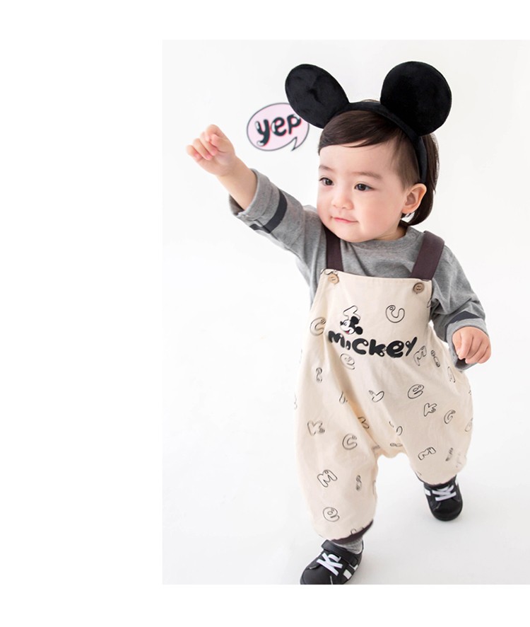 youge幼歌儿童米奇字母印花背带裤婴儿洋气宽松裤子春秋款米黄66cm