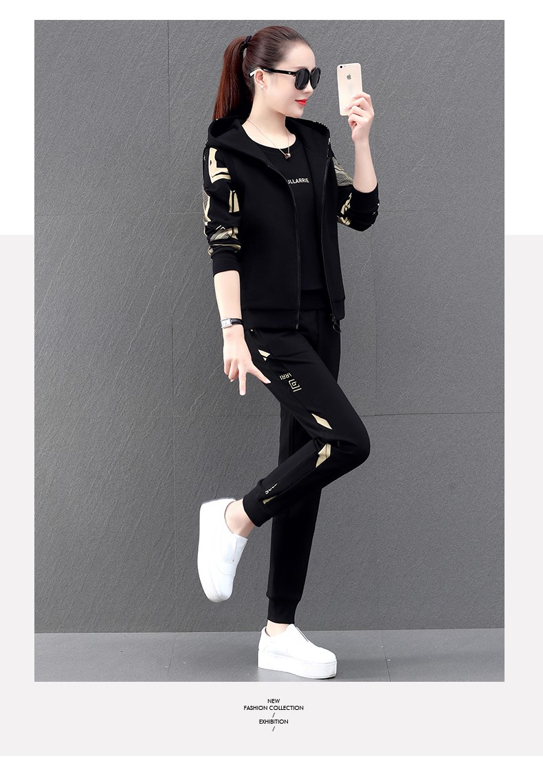 rouhildy品牌马甲运动套装女连帽春秋季时尚洋气减龄显瘦束脚裤卫衣