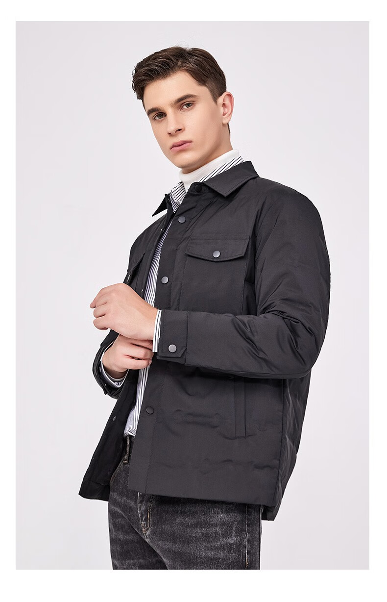 斯得雅(stava)轻薄男装羽绒服翻领中青年纯色短款显瘦羽绒服男