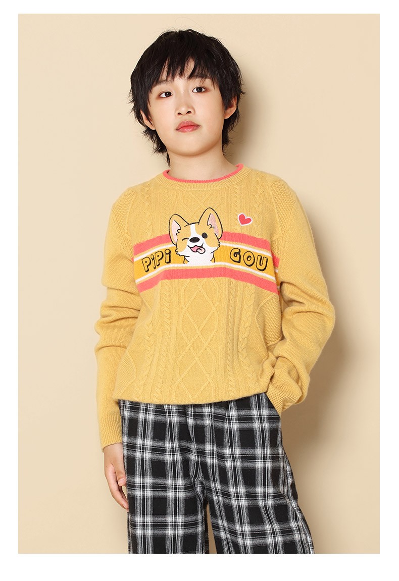 皮皮狗2021年秋冬新品圆领狗熊图案童套衫童装羊绒套衫毛衣针织衫150