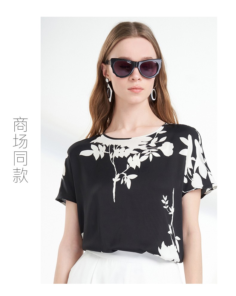 商场同款鹿王短袖t恤女真丝梭织桑蚕丝圆领妈妈半袖多色可选春夏新款