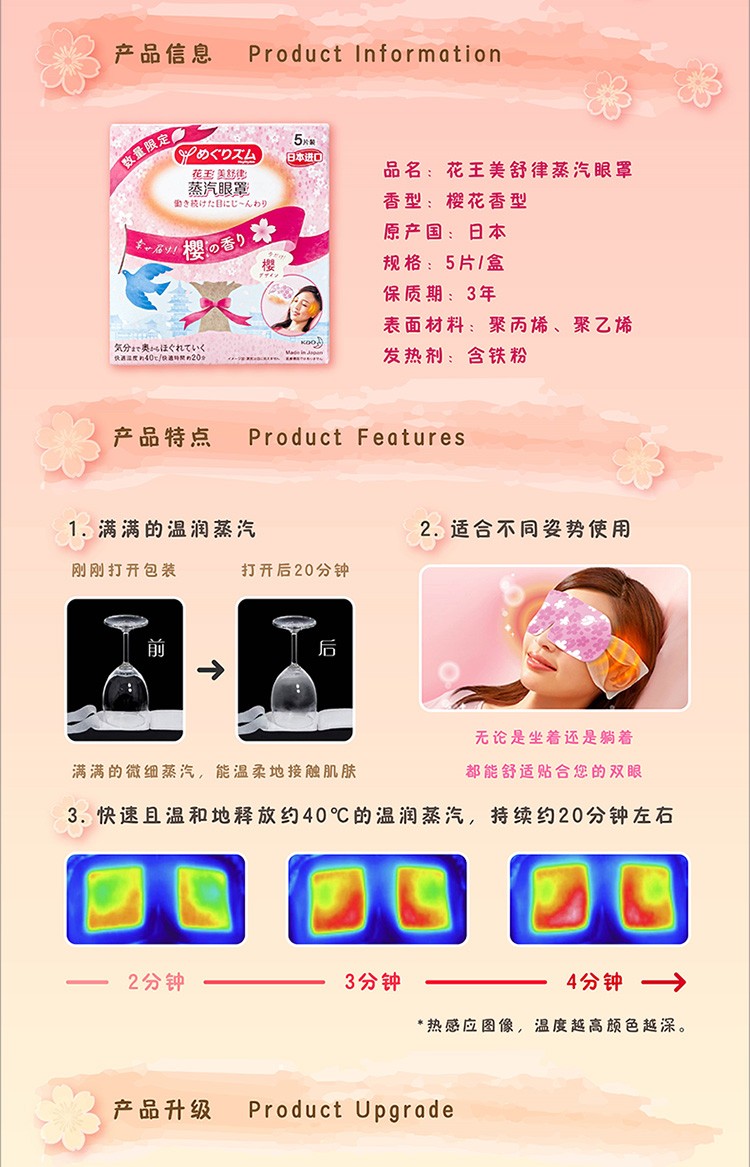 花王(kao) 【屈臣氏】花王美舒律蒸汽眼罩5片装 日本进口 新旧包装