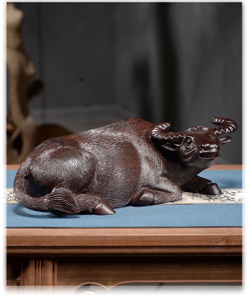 晨熟 黑檀木雕卧牛摆件实木质生肖牛家居办公室桌面玄关送礼装饰品