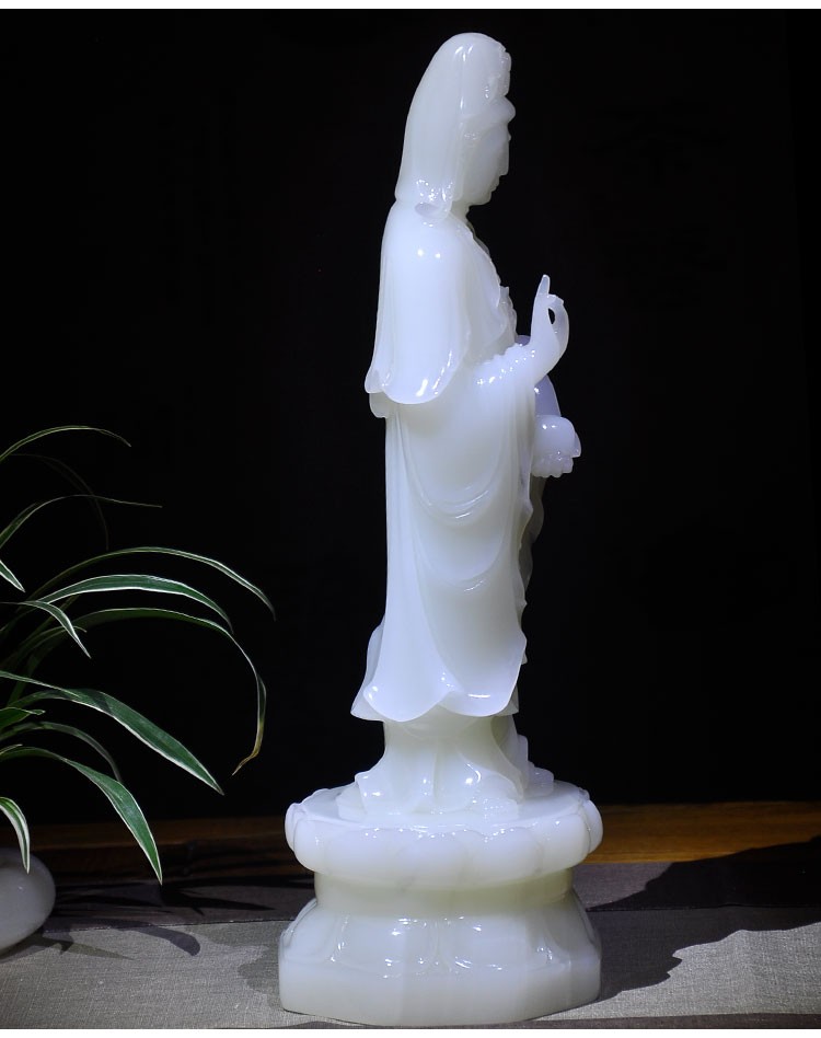 天然玉石观音菩萨摆件客厅供奉工艺品居家佛堂观世音菩萨佛像供奉摆设