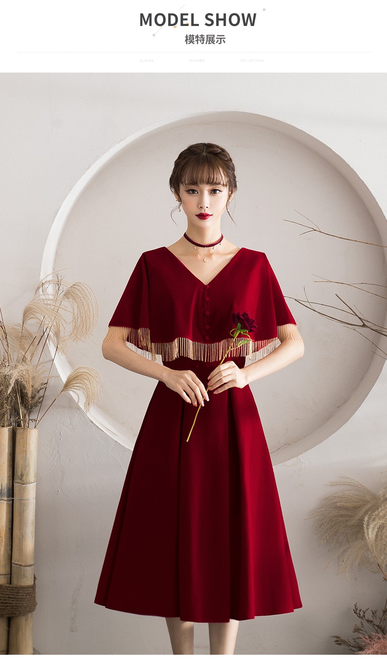 丽佰昕红色敬酒服新娘2021新款气质显瘦v领订婚结婚晚礼服裙女小个子